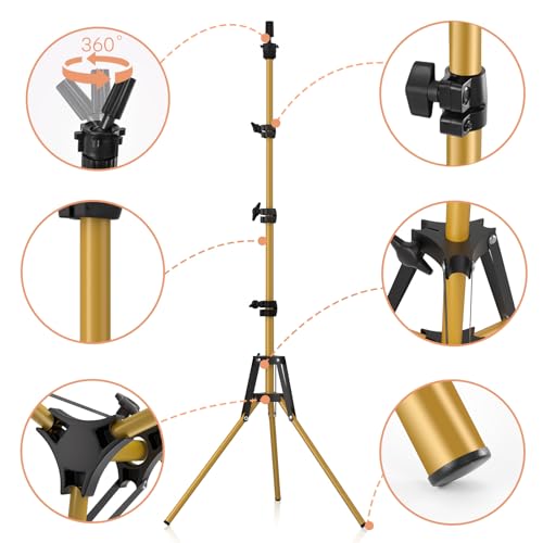 Reinforced Mannequin Head Stand, Wig Stand Tripod, Adjustable Floor Holder, Manikin Stand for Cosmetology Hairdressing Training (Golden Metal) - Thumbnail 4