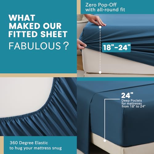 Bedlifes Queen Sheet Set, Extra Deep Pocket 18-24 Inches,1000Thread Count 100% Egyptian Cotton, Soft and Breathable Sateen 4-Piece,Navy