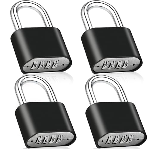 Image of 4pcs Combination Lock, 4-Digit Heavy Duty Combo Lock, Combination Padlock Outdoor Waterproof Gate Locks for Outdoor Fence, Locker, Sheds, Gym, Gate Hasps (4pcs-Short-Black)