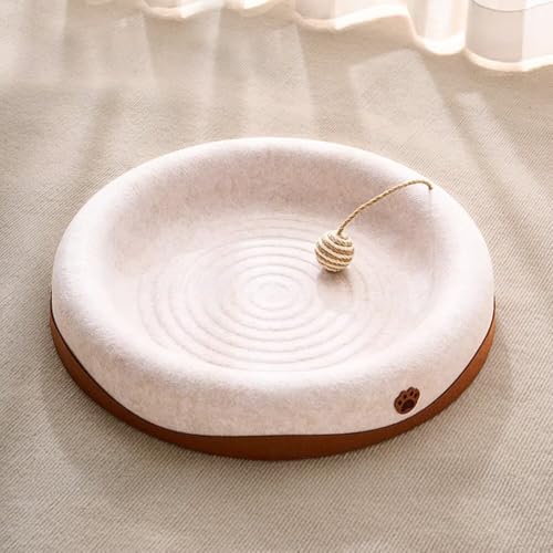 猫 猫爪研ぎ 猫ベッド フェルト製 多機能 太った猫用 オーバル/丸型 両面使用 高さ 8cm 50cm/58cm 枕付き 爪とぎ 遊び 睡眠 おもちゃ付き カスが出ない設計 とぎカスがでない つめとぎ器 インテリア 可愛い 安定