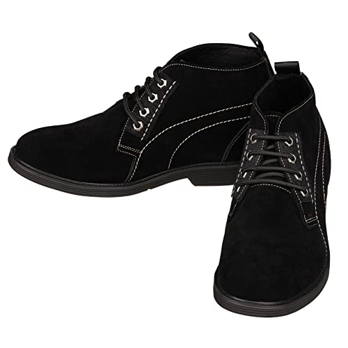 CALTO Men's Invisible Height Increasing Elevator Shoes - Black Suede Leather Chukka Lace-up Ankle Boots - 3.2 Inches Taller - K9913 - Size 9 D(M) US4