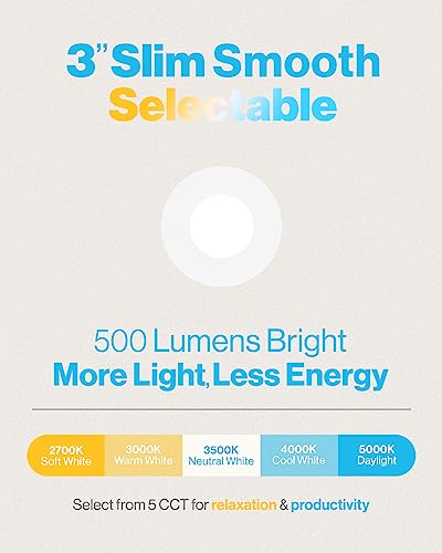 Sunco 24 Pack 3 Inch Ultra Thin Led Recessed Ceiling Lights, Smooth Trim, Selectable Cct, 2700K/3000K/3500K/4000K/5000K, Dimmable, 8W, Wafer Thin, Canless With Junction Box #TOP1