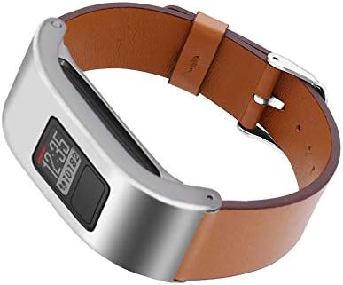 DuiGong Leather Strap Compatible for Garmin vivofit 3 Replacement Band with Silver Stainless Steel Protector Case, S/M & M/L (Brown) image 4