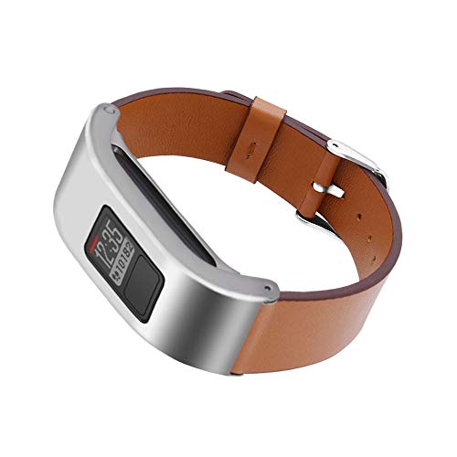 DuiGong Leather Strap Compatible for Garmin Vivofit 3 / Jr Replacement Band with Stainless Steel Protector Case, S/M&M/L (Brown)