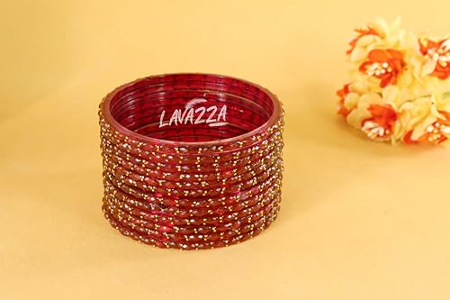 Image of LAVAZZA Raindrop Glass Bangles Set For Women & Girls with Zircon Diamond Stone & Beads | Trendy Transparent Crystal Glass Bangles | Fancy Kanch ki Chudi Set | Bangles for Wedding, Party- Set of 12