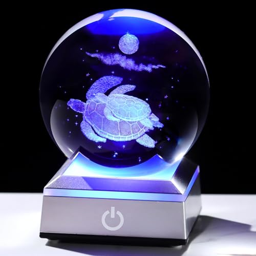 Image of Ornalrist Sea Turtle Gifts for Women Men, 3D Sea Turtle Crystal Ball with Colorful LED Light Base, Sea Turtle Crystal Snow Ball for Turtle Lovers, Sea Turtle Figurines Home Decor