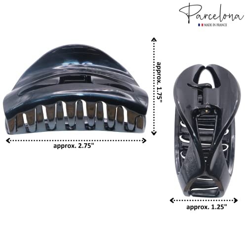 Parcelona French Crescent Cutout Shell Brown And Glossy Black Small 2 3/4" Celluloid Acetate Made In France Jaw Hair Claw Clip Clamps For Girls And Women #TOP6