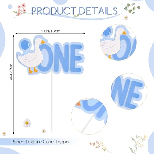 Image of Goose 1st Birthday Highchair Banner Goose Theme Blue Ginghams Tassel Banner Hat Cake Topper Highchair Photo Prop for Boy Birthday Party Decorations