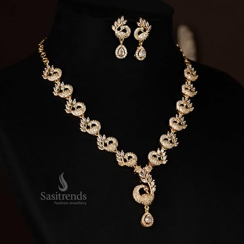 Image of Sasitrends Micro Gold Plated Peacock AD Stone Studded Jewellery Set