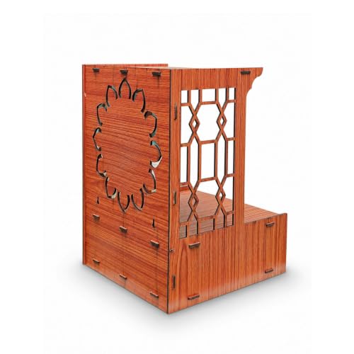 Image of Hindu Hand Crafted Wooden Puja Mandir with Drawer Religious Home Decor Wood Art and Craft Temple for Home /Office (Wooden Finish)