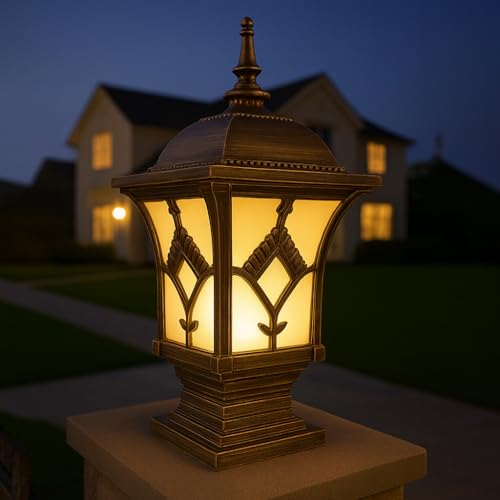 Image of GIGAWATTS BARFI Outdoor Gate Light - 101% Rust & Waterproof Die-Casting Aluminium Exterior Pillar Lamp Base Mount for Garden, Boundary Walls & Home Entrances (B22 Holder, Bulb Not Included, Gold)