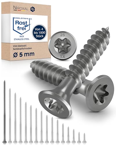 Wood Screws 5x120 mm Stainless Steel 304 Torx Countersunk Head Partial Thread Chipboard Screws Pack of 4 NietFullThings