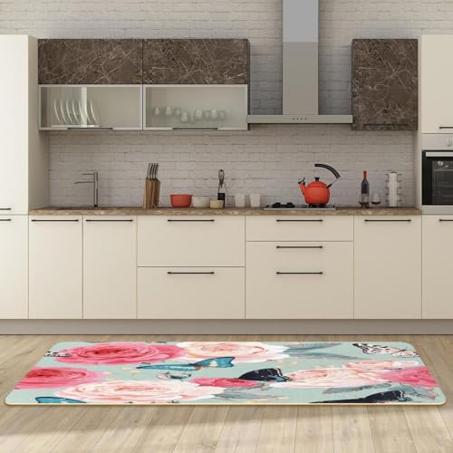 Alfombrillas de cocina para pasillo y cuarto de lavado con flores 3