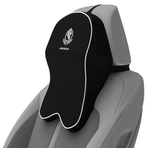 Image of MRRON Supreme Car Neck Rest Pillow | 5 Year Warranty | Hi-Per Foam Headrest Cushion | Ultra-Soft & Comfortable | Neck & Cervical Support | Pain Relief | Washable Cover | Black