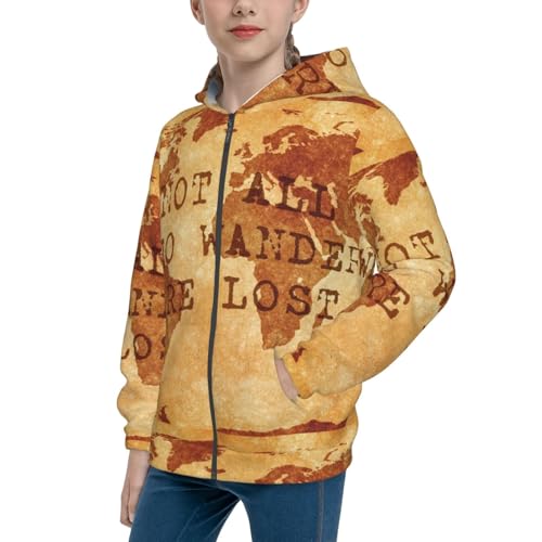 Not All Those Who Wander Are Lost Kids Pullover Hoodies Boys Zip Up Sweatshirts Girls Athletic Clothes with Pocket