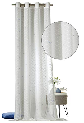 Heimtexland Ösenschal Ranken Stickerei - Leinen Optik Vorhang 160x140 Cm Weiß