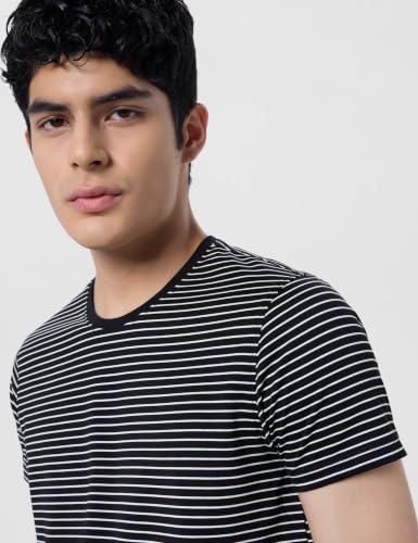 Image of Spykar Men's Slim Fit Round Neck Half Sleeve Striped Casual T-Shirt