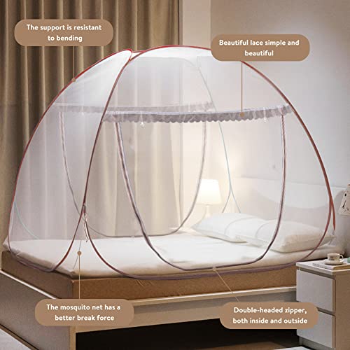 Yijuhou Pop Up Mosquito Net, L79 X W71 X H59 Inch Large Folding Netting Bed Tent With Bottom Net For Queen And King Size Bed, Mattress, Camping, Hotel ( Dark Brown) #TOP2