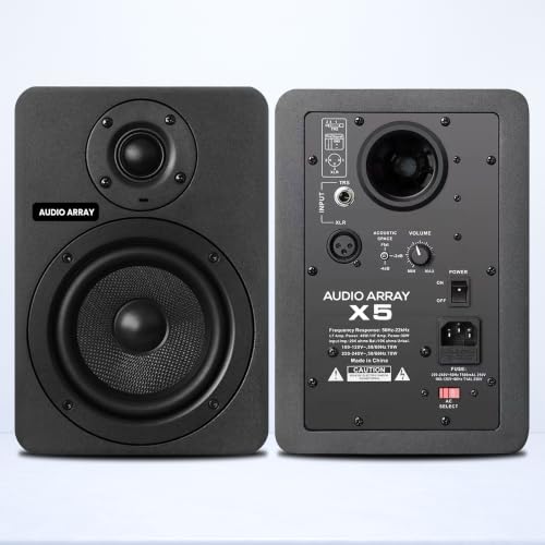Image of Audio Array 5-Inch 2 Way Near Field Studio Monitor Speakers Pair | 140W RMS Class AB Amplification | Kevlar Woofer, Silk Dome Tweeter | XLR /TRS Inputs | 56Hz-22kHz Frequency Response | X5