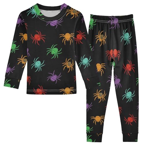 Pajama Sets Long Sleeve Colorful Spiders Black Background Soft Comfy Sleepwear 2 Piece PJS 3-8T