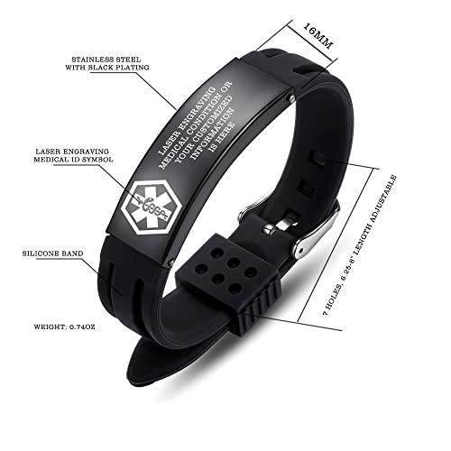 Aoamid Black Sport Silicone Medical Bracelets Adjustable Waterproof Medical Id Alert Bracelets For Men Women Pacemaker #TOP3