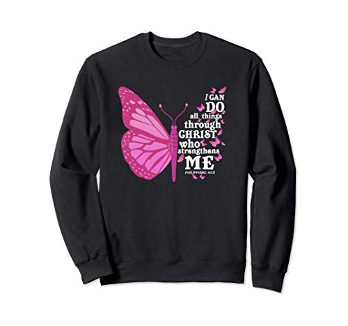 Philippians 4:13 Pink Butterfly Wing Bible Verse Christian Sudadera