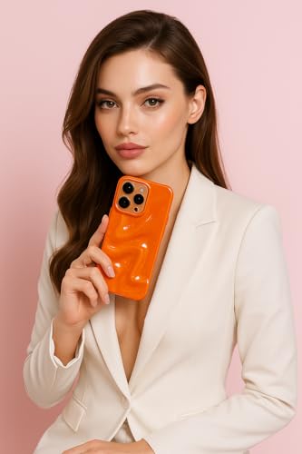 Image of COVERLY Orange Sparkle Swirl Back Case Cover for iPhone 12 Pro | Hot Minimalist Faux Wave Cute Design | Water Wrinkle Glitter | Silicone Aesthetic Glossy Cover for Girls & Women (Orange, Shockproof)