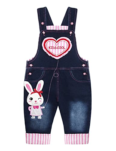 Image of Kidscool Space Baby Toddler Girls Soft Knitted Cotton Denim Cute Cartoon Overalls