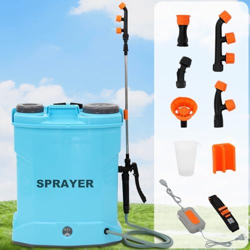 Backpack Sprayer 4 Gallon, 12000 mAh Battery Power, 8 Hours of Battery Life to Meet The Needs of The Whole Day, 5 Various Models of Spray nozzles 9-Piece Set,Blue