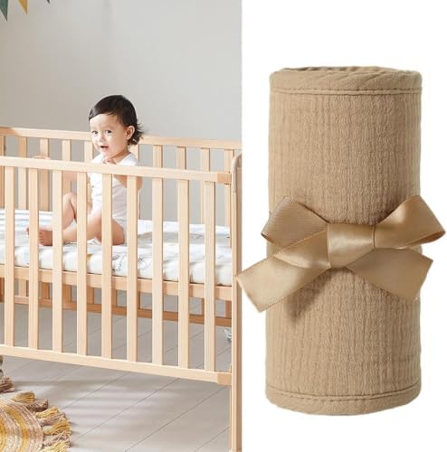 Cot Rail Protector, Adjustable Strap Bed Rail Cover for Kids Cot Protection, Breathable Cotton Gauze Bed Edge Guard, Furniture Edge Protector, Snug Non-Shift Wrap - 4
