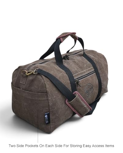 Image of The House of Tara Distressed Finish Heavy Cotton Canvas Oversize Duffle Bag | 53 litres | Travel Bags | for Men & Women | Detachable Broad Strap | Airline Carry-On Luggage (Acorn Brown) (Acorn Brown)