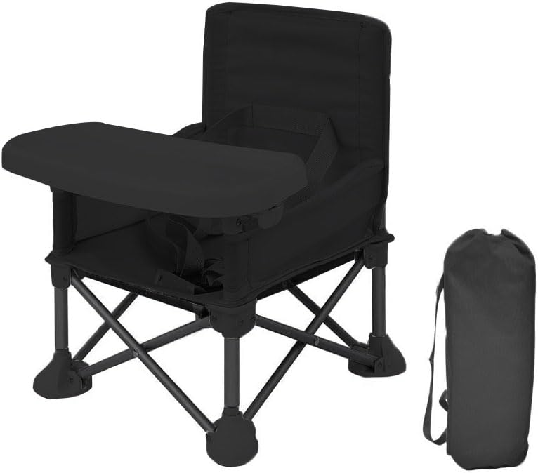 LADIDA Foldable Baby Travel Seat Booster Toddlers Dining Seat Removable Tray with Travel Bag Portable Folding Booster Feeding Chair for Children Toddlers Infants (Black) 301