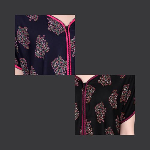 Image of Women's Alpine Botanical Leaves Print Maxi Nightgown with Pocket