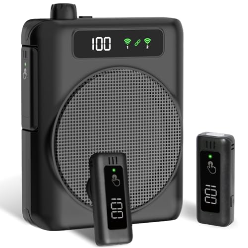 Amplificateur de Voix Portable avec Microphone Cravate sans Fil, Compartiment Microphone Rechargeable intégré, Amplificateur de Voix sans Fil pour Enseignants, Guides,...