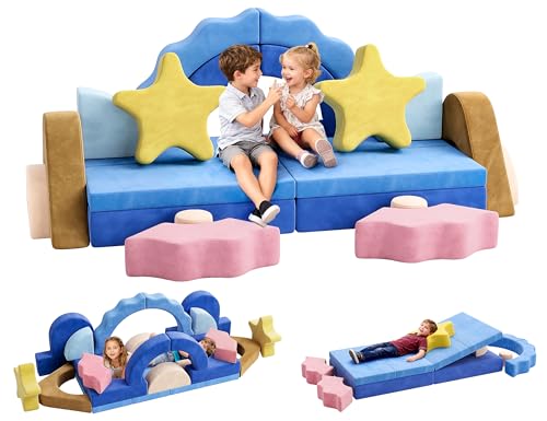 Best Couch for Families With Young Kids: Safe, Soft, and Easy-Clean Options 5 CoziBB 24Pcs Modular Kids Play Couch, Toddler Couch with Convertible and Multifunctional Foam for Inspiring Child Creativity, Kids Couch for Playroom Bedroom - Sea Theme