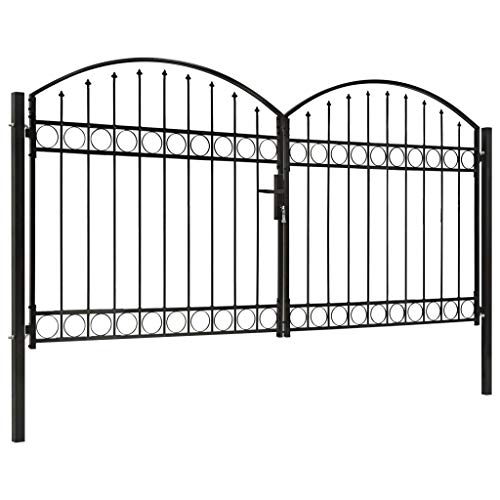 Festnight Fence Gate Double Door with Arched Top Steel 300x150 cm Black