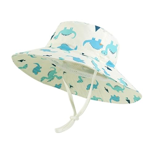 LANGZHEN Sun Protection Hat for Kids Toddler Boys Girls Wide Brim Summer Outdoor hat Cotton Baby Bucket Hat with Chin Strap(Beige Arrow Dinosaur)