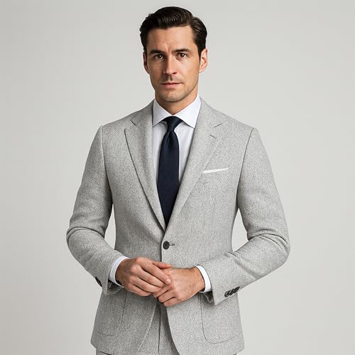 Image of BIGREAMS Unstitched Herringbone Wool Blazer Yarn-Dyed Fabric for Three Piece Suit | 58 inch Wide, Wrinkle Free, Best for Coat Pant, Nehru Jacket (Free Size)