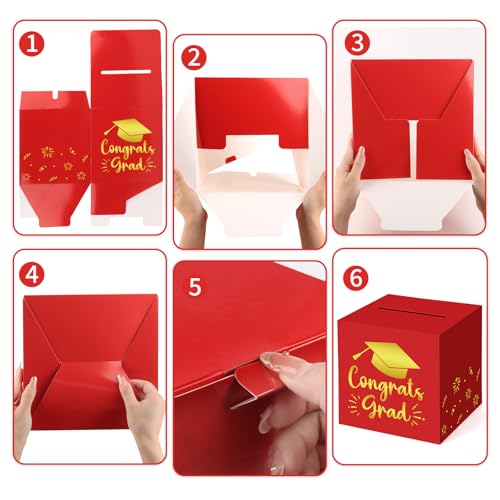 Image of Hooqict Graduation Card Box with Slot 9.1 inch Congrats Grad Red Gold Money Card Box for Class of 2026 Graduation Decorations Money Envelope Gifts Cards Holder Grad Party Supplies