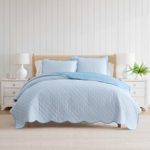 Image of Martha Stewart - Twin Cotton Percale Quilt with Sham, Reversible Bedding