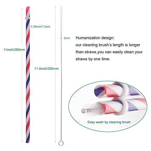 Dakoufish Replacement Plastic Straws For 20oz 24oz 30oz Jars Tumblers,12 Pack 11Inch Reusable Swirl Straws With Cleaning Brush, BPA-Free,Dishwaher Safe