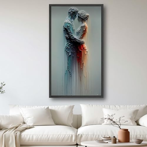 Toile abstraite couple amoureux - Tableau contemporain 80x150cm