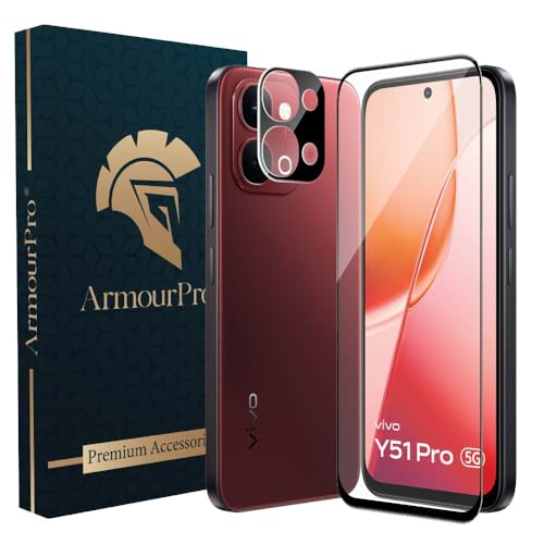 Image of ArmourPro Tempered Glass and Black Camera Lens Protector for Vivo Y51 Pro, Edge to Edge Screen Guard, Anti-Bubble, Scratch Resistant, HD Clear, Anti-Fingerprint, Installation Kit | Black