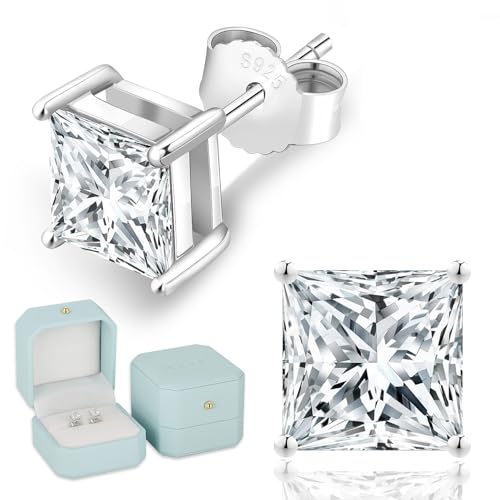 KRKC 0.6-3ct Princess Cut Moissanite Stud Earrings for Women, D Color VVS1 Clarity Lab Created Diamond Solitaire 14K White Gold Hypoallergenic Vermeil S925 Sterling Silver Earrings Women Men