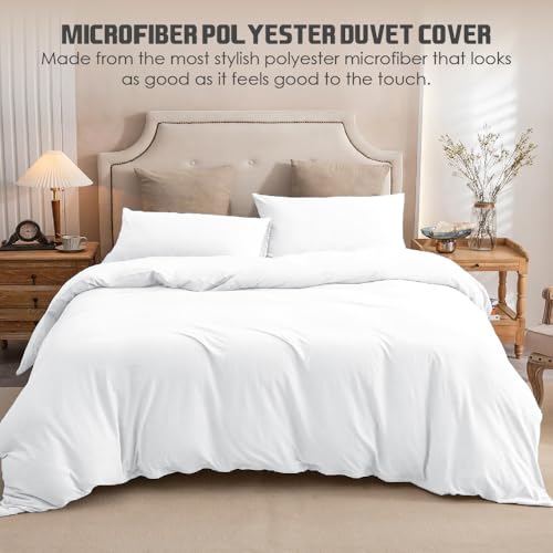 Housse de couette blanche lit double DVS729 en microfibre de polyester douce - 5