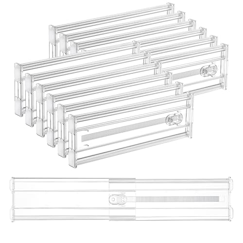 Image of Vtopmart 12 Pack 4 inch Regular Upgrade Drawer Dividers for Clothes, 12.8 inch-22.3 inch Expandable Dresser Drawer Organizer, Clear Plastic Separators for Dresser, Baby Clothing, Underwear, Cosmetic, Toiletries
