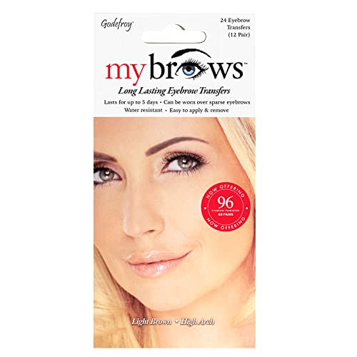 Godefroy MyBrows Long Lasting Eyebrow Transfers, High Arch, Light Brown, 48-Pairs of Brows (96 Individual transfers)