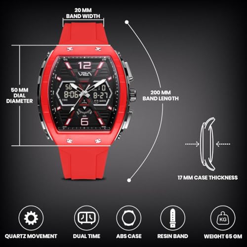 Image of V2A Impact 50mm Analog Digital Watch for Men | X-Frame Hybrid Dial Design | Alarm Stopwatch Day Date 12 /24 Hr | TPU Sport Strap | 50M Water Resistant | Gift for Mens