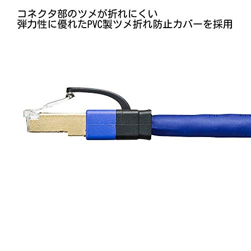 サンワサプライ CAT7A LANケーブル (3m) 10Gbps/1000MHz RJ45 ツメ折れ防止 ブルー KB-T7A-03BL