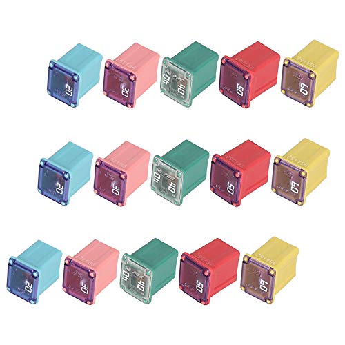 Jcase FMX Fuses Assortment 15 Flosser Low Profile Fuse Female Maxi Fuse Mini Automotive Box Shaped Fuses Kit 20 30 40 50 60 Amp